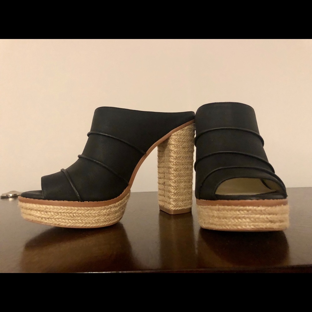 BCBGeneration platform espadrille heel, black.